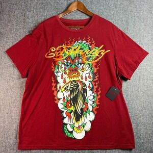 Mens Ed Hardy Dragon Eagle Graphic T-Shirt XL Red Tattoo Print-NWT